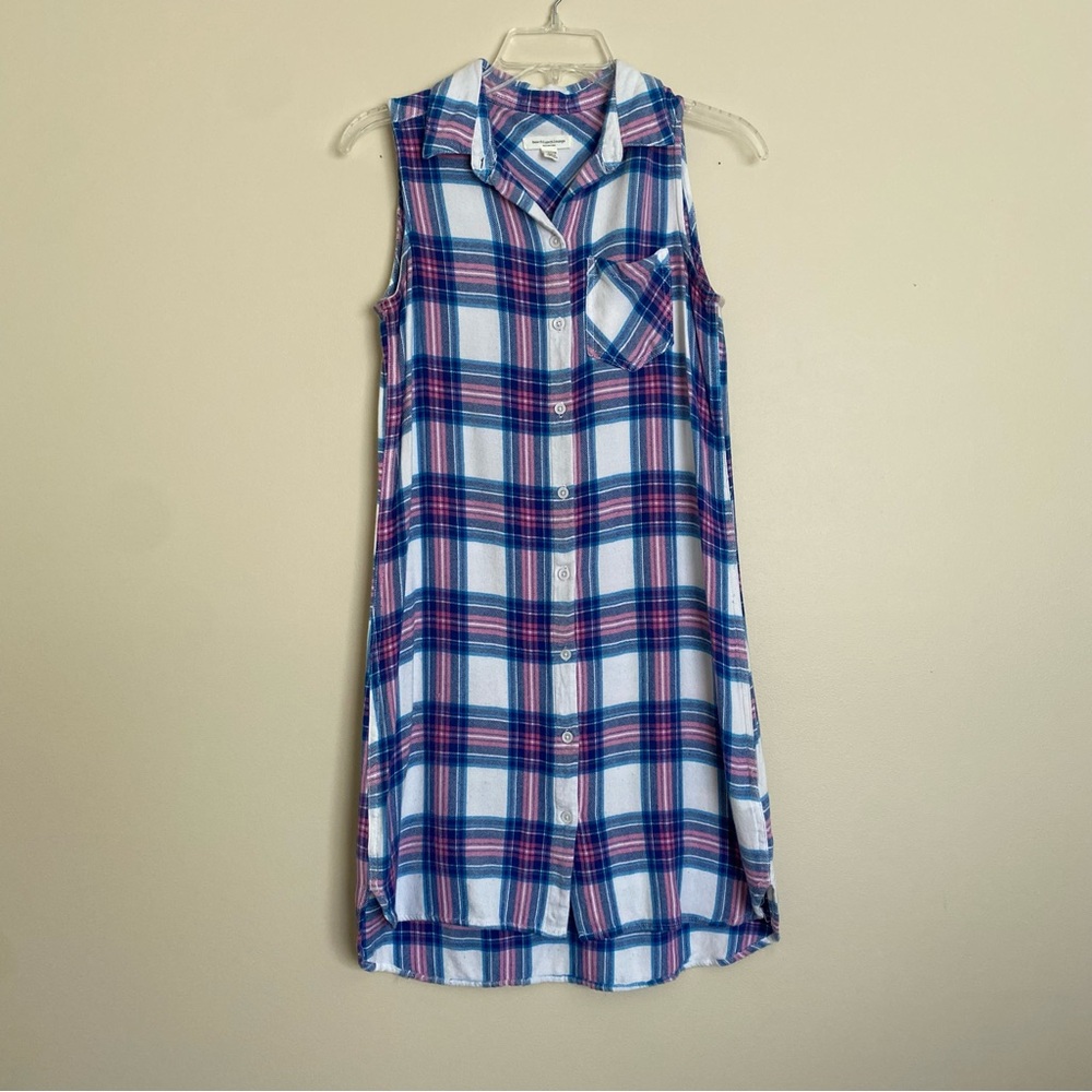 Beachlunchlounge Blue and Pink Plaid Dress/Shirt Lightweight Flannel